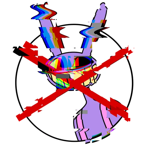 Jax's portrait, glitched and scrambled with a red X across it.